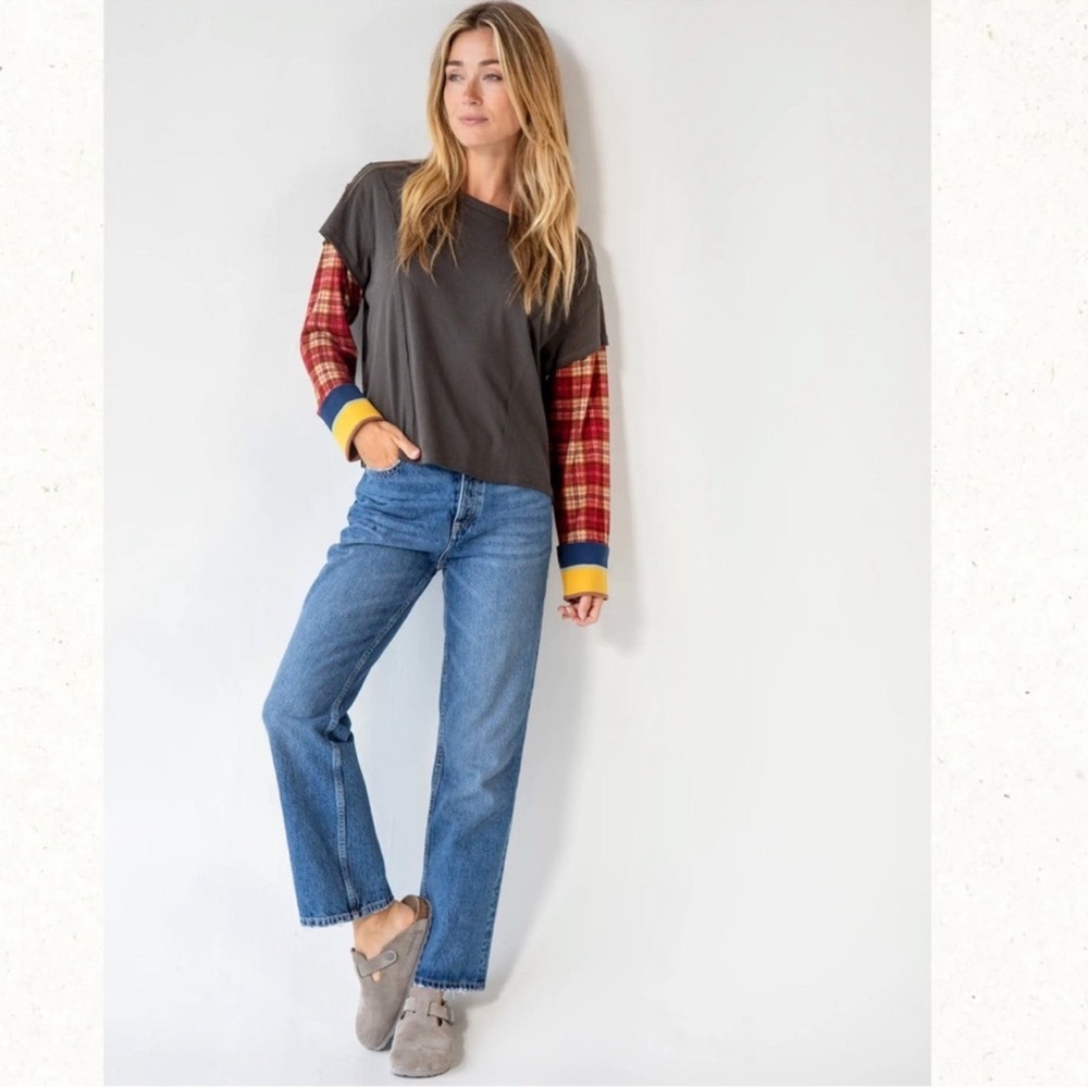 SOLD | Natural Life Penny Layered Knee Tee Top Longsleeve Boho in Charcoal Multi - Picture 14 of 14